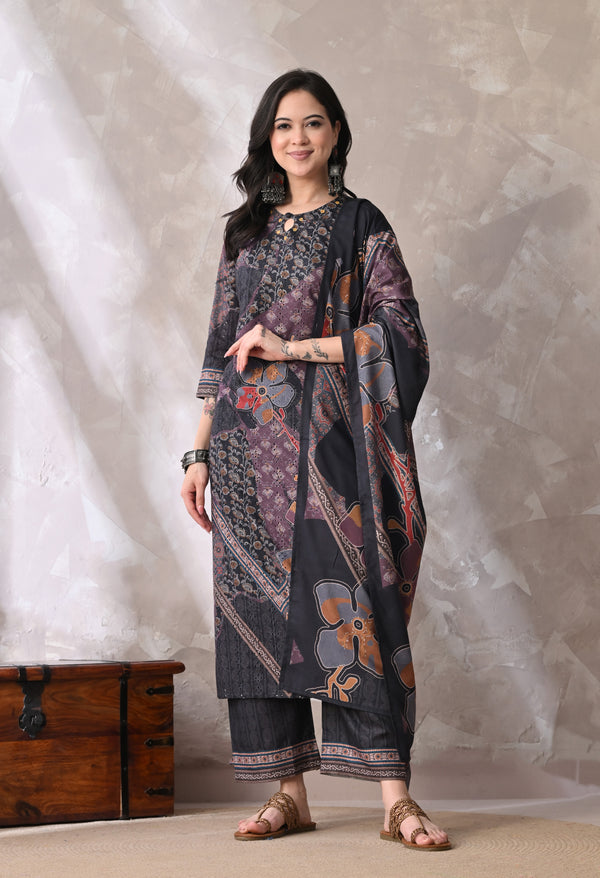 Black A Line Top Bottom & Dupatta For Women - 2572 view 1