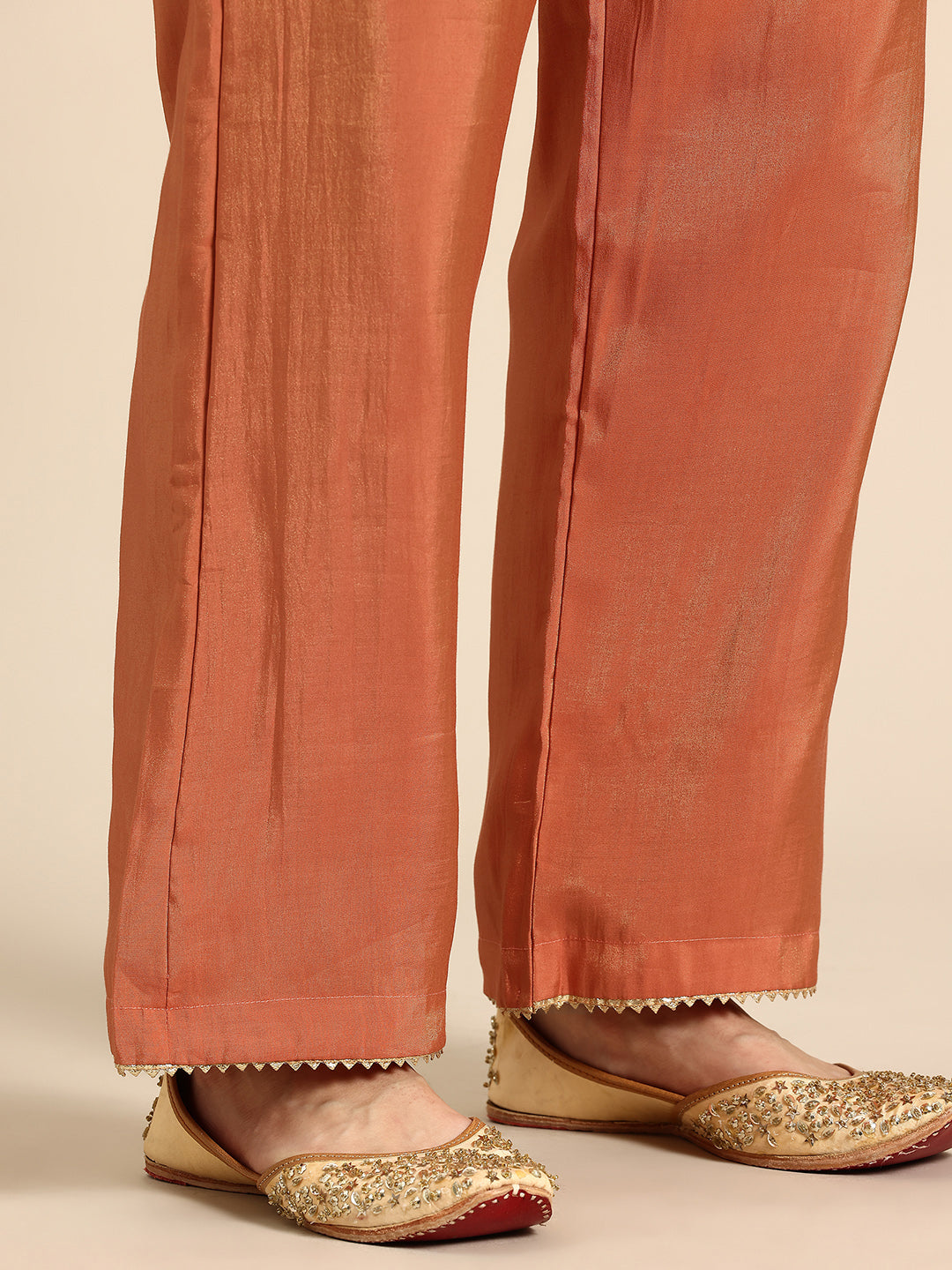 Orange Mirror Thread Work Anarkali Kurta with Trousers & Dupatta