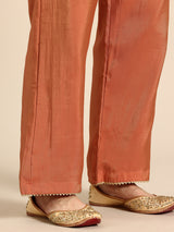 Orange Mirror Thread Work Anarkali Kurta with Trousers & Dupatta