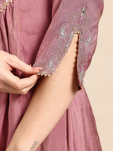 Onion Mirror Thread Work Anarkali Kurta with Trousers & Dupatta