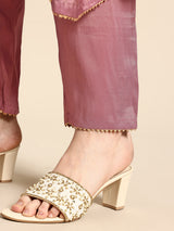 Onion Mirror Thread Work Anarkali Kurta with Trousers & Dupatta