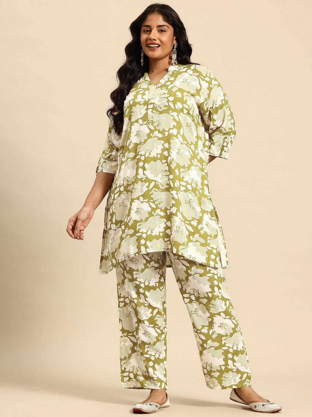 Green Mlty Coord With 3/4 Sleeve For Women
