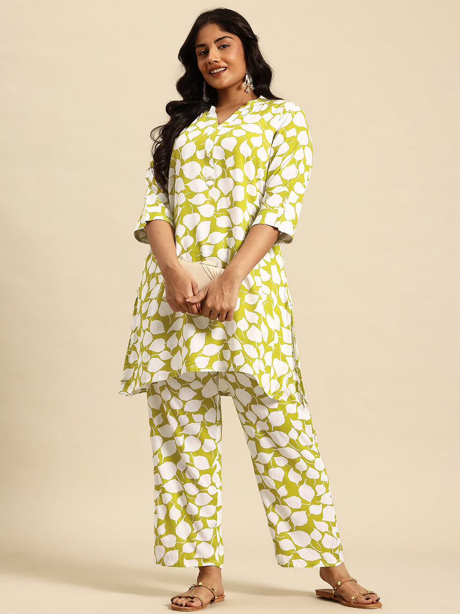 Neon Leaf Coord With 3/4 Sleeve  For Women