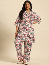 Red Aop Coord With 3/4 Sleeve  For Women