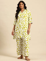 Neon Leaf Coord With 3/4 Sleeve  For Women