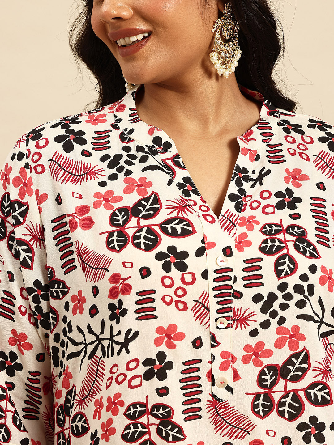 Red Aop Coord With 3/4 Sleeve  For Women