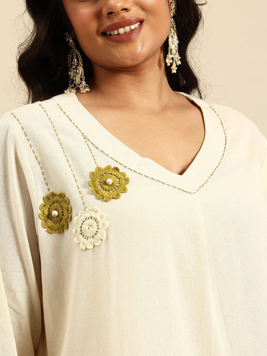 Mhd Stripes Embroidered Regular Beads & Stones Kurta With Palazzos Co-Ords Set