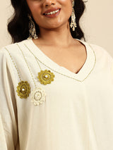 Mhd Stripes Embroidered Regular Beads & Stones Kurta With Palazzos Co-Ords Set