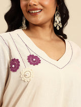 Lav Stripes Embroidered Regular Beads & Stones Kurta With Palazzos Co-Ords Set