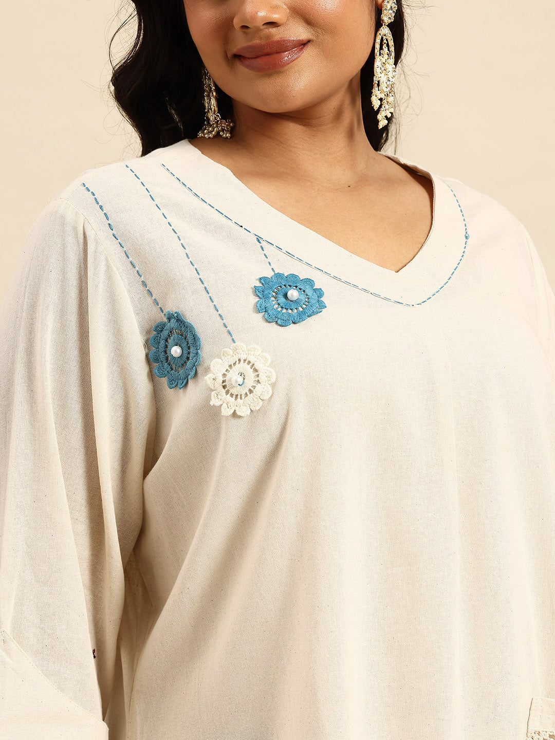 Blue Embroidered Regular Beads & Stones Kurta With Palazzos Co-Ords Set