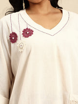 Brown Embroidered Regular Beads & Stones Kurta With Palazzos Co-Ords Set
