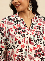 Red Aop Coord With 3/4 Sleeve  For Women