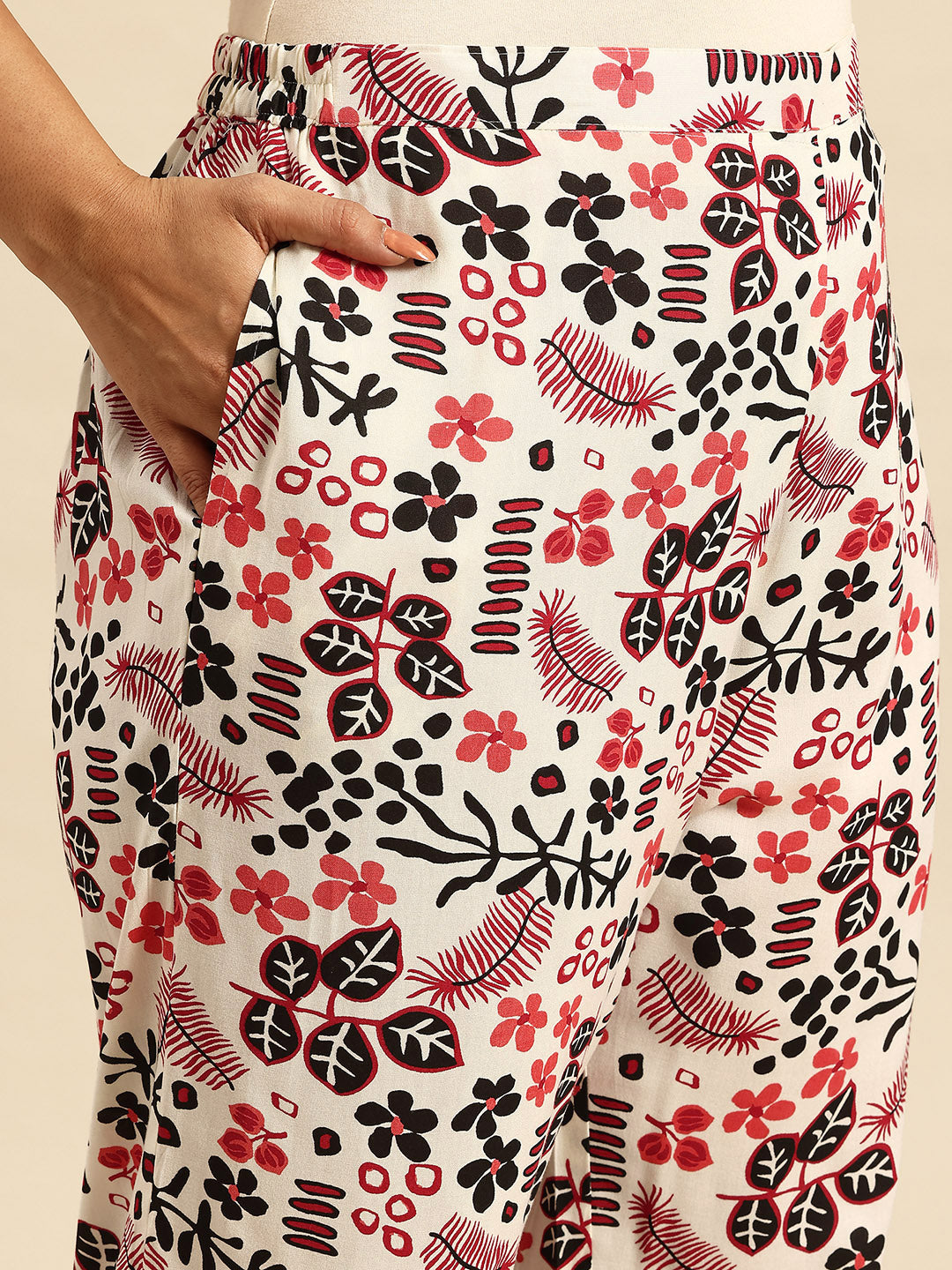 Red Aop Coord With 3/4 Sleeve  For Women