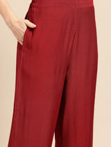 Red Floral Thread Work Kurta With Trousers Co-Ords Set