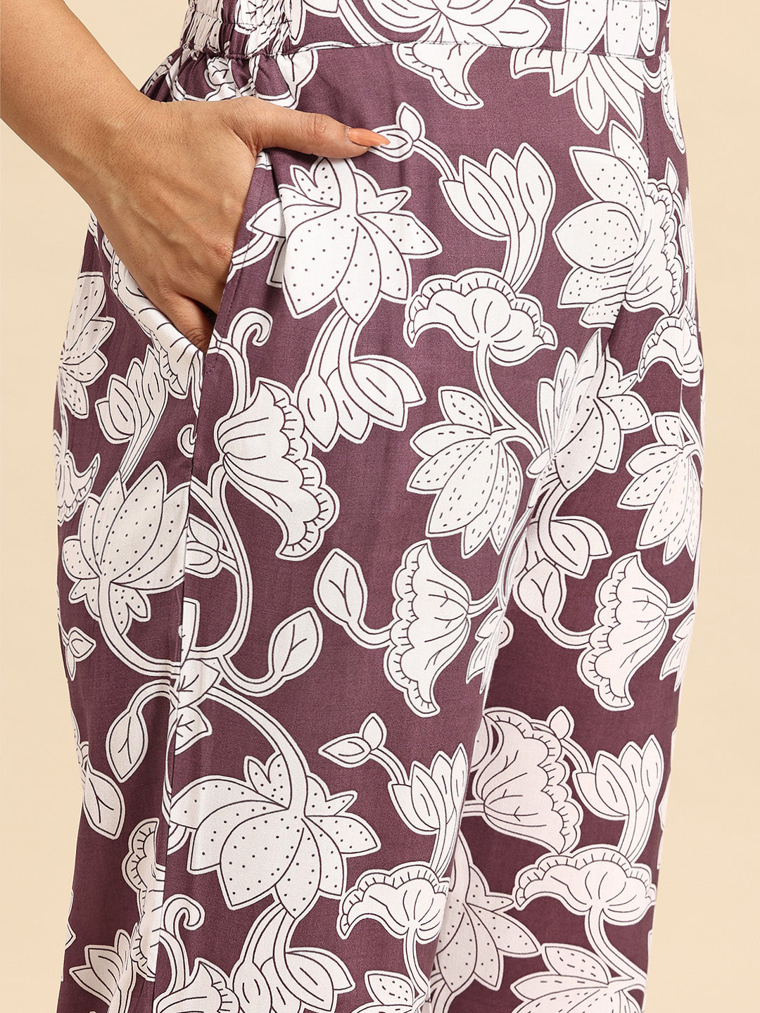 Brown Lotus Coord With 3/4 Sleeve For Women
