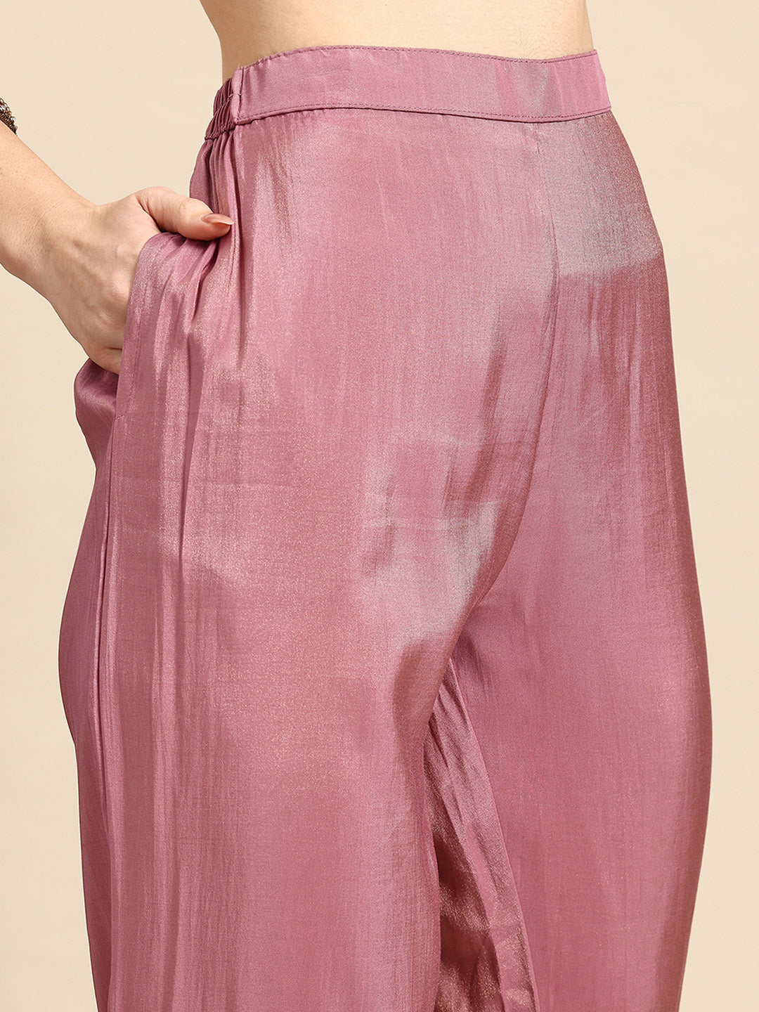 Onion Mirror Thread Work Anarkali Kurta with Trousers & Dupatta