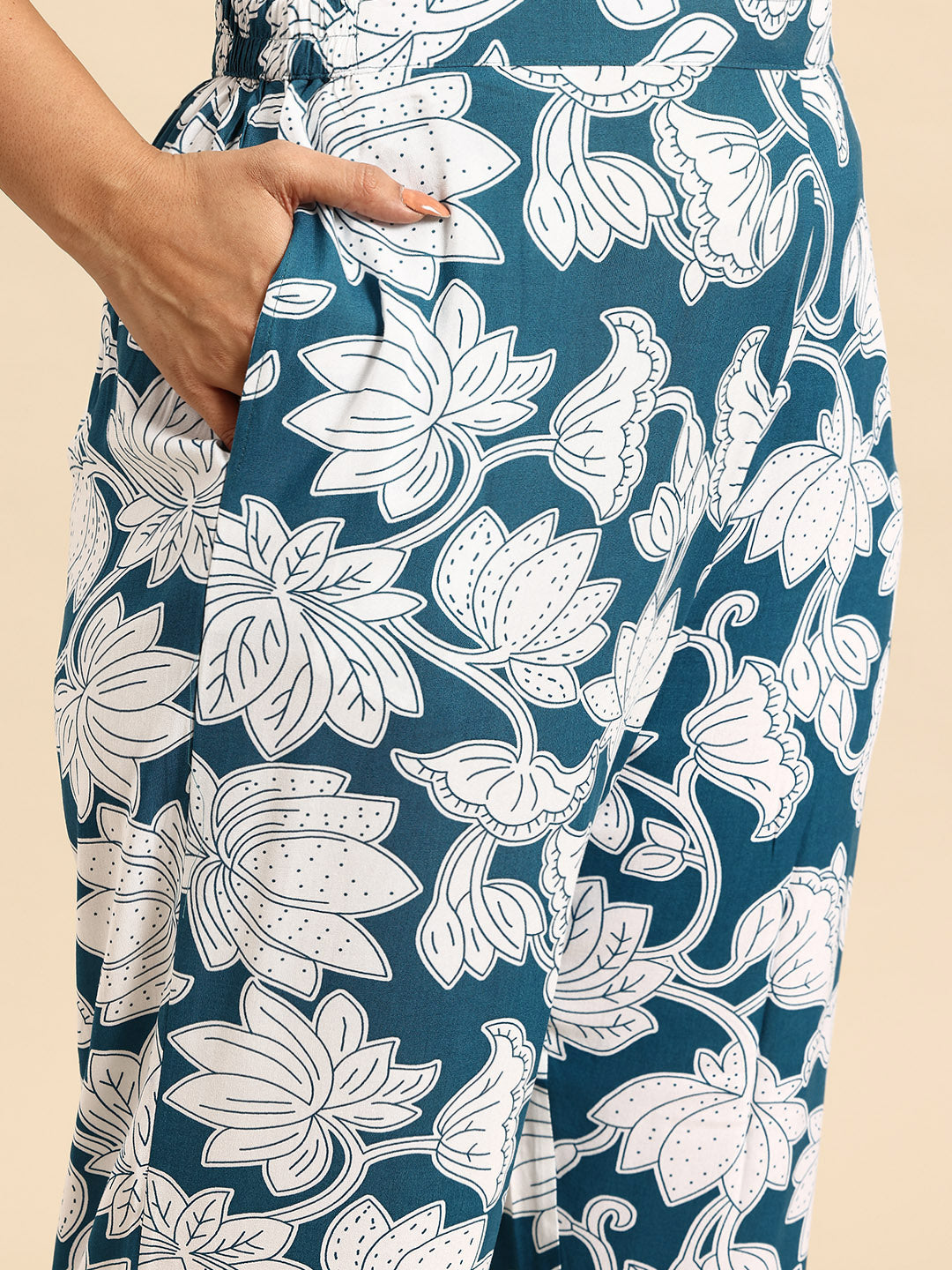Blue Lotus Coord With 3/4 Sleeve  For Women