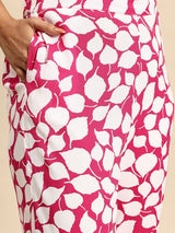 Pink Leaf Coord With 3/4 Sleeve  For Women