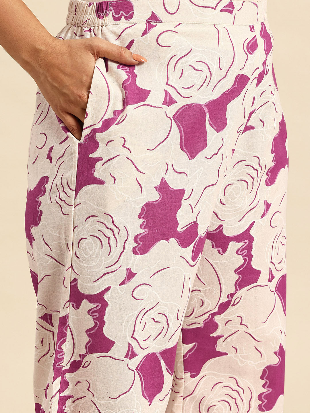 Pink Embroidered Regular Beads & Stones Kurta With Palazzos Co-Ords Set