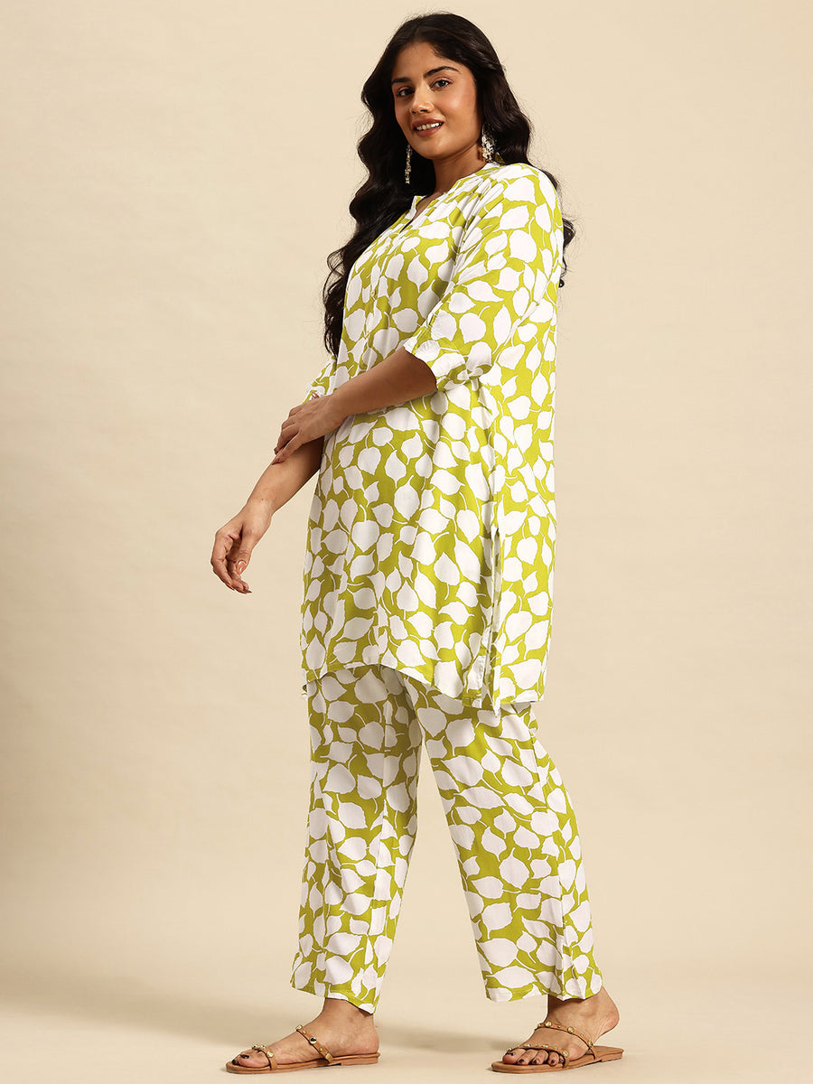 Neon Leaf Coord With 3/4 Sleeve  For Women