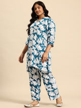 Blue Lotus Coord With 3/4 Sleeve  For Women
