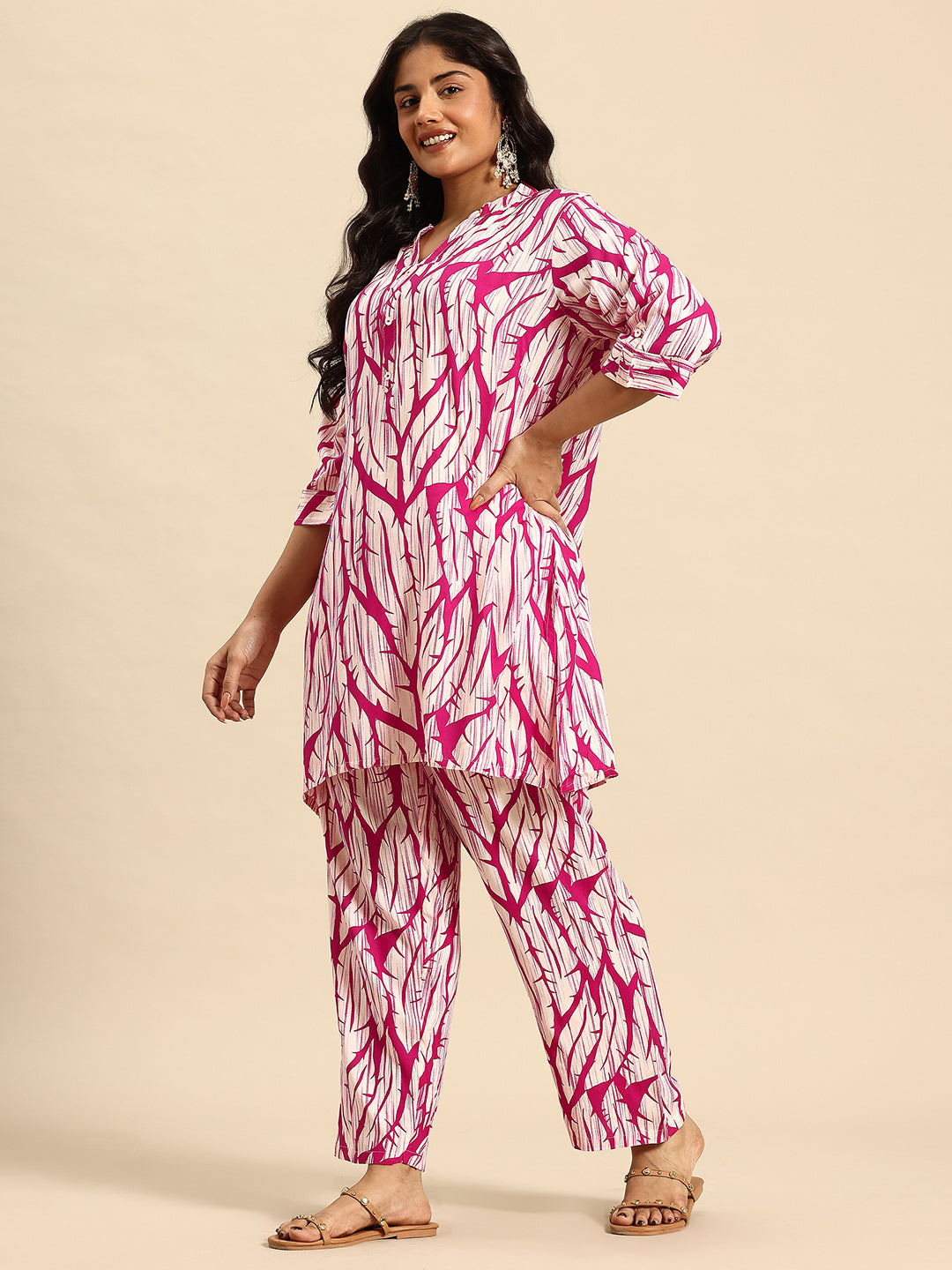 Pink Thorn Coord With 3/4 Sleeve  For Women