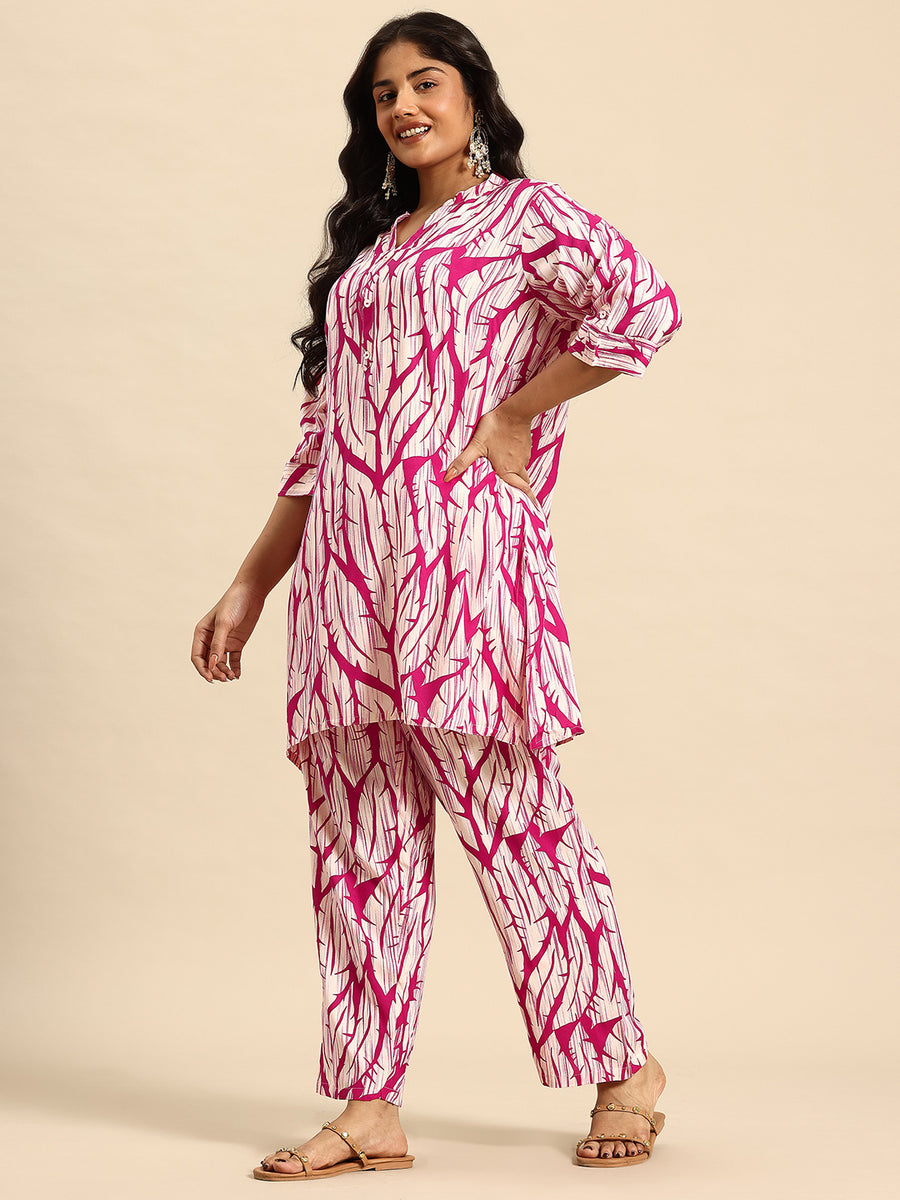 Pink Thorn Coord With 3/4 Sleeve  For Women