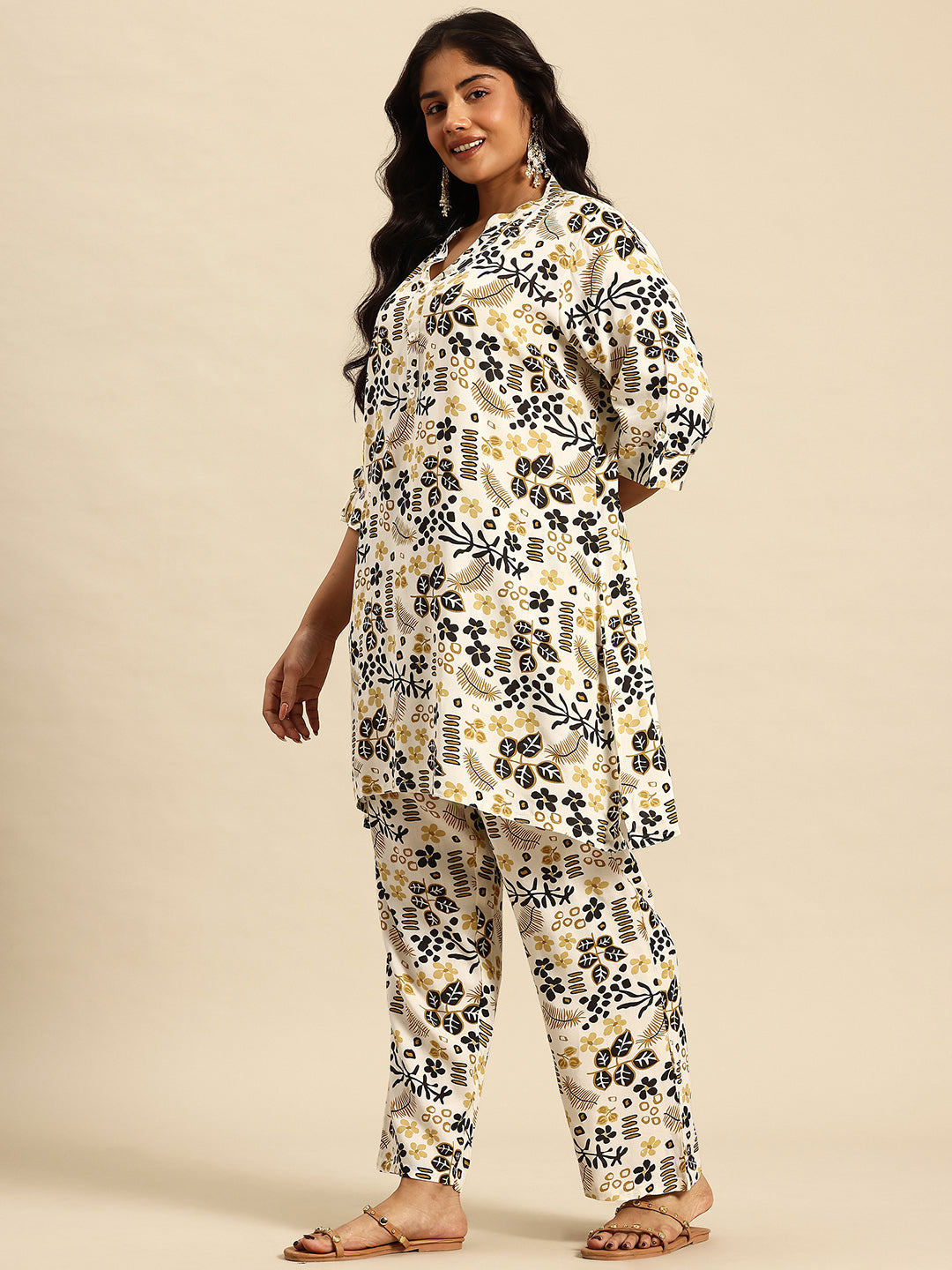 Black Aop Coord With 3/4 Sleeve  For Women