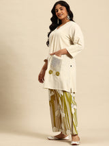 Mehandi Leaf Embroidered Regular Beads & Stones Kurta With Palazzos Co-Ords Set