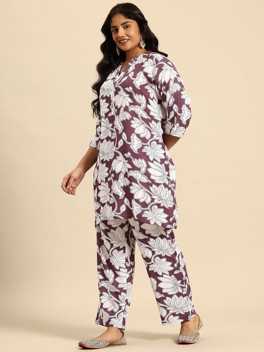 Brown Lotus Coord With 3/4 Sleeve For Women
