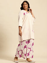Pink Embroidered Regular Beads & Stones Kurta With Palazzos Co-Ords Set