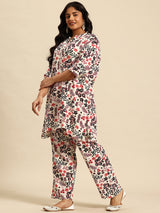 Red Aop Coord With 3/4 Sleeve  For Women
