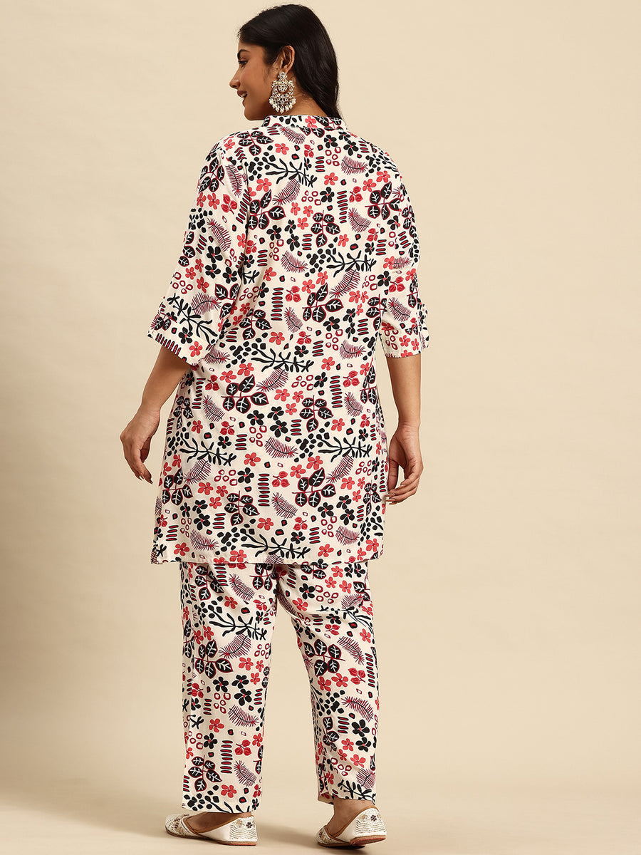 Red Aop Coord With 3/4 Sleeve  For Women
