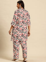 Red Aop Coord With 3/4 Sleeve  For Women