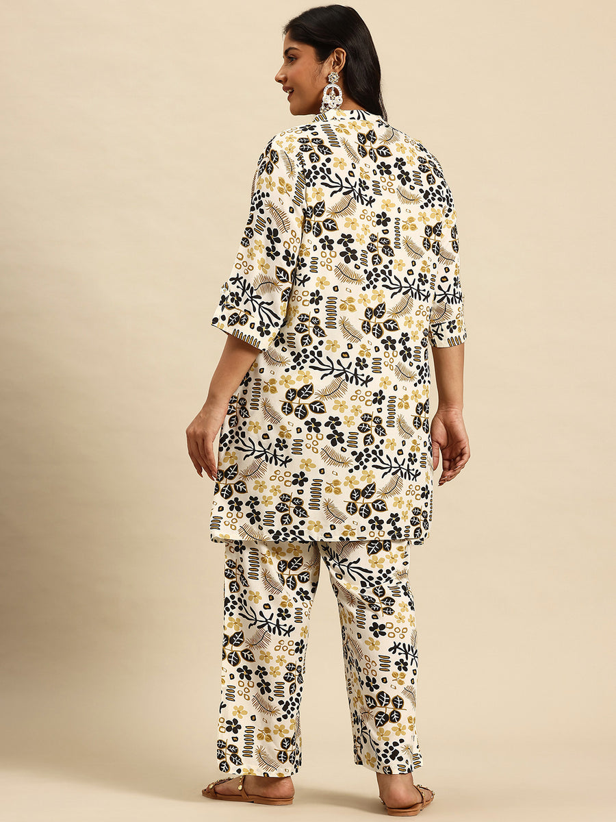 Black Aop Coord With 3/4 Sleeve  For Women