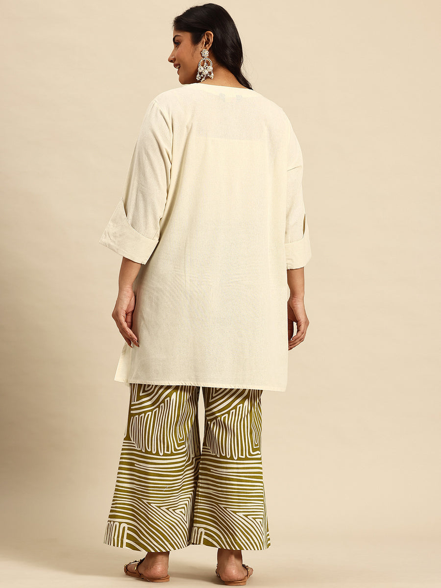 Mhd Stripes Embroidered Regular Beads & Stones Kurta With Palazzos Co-Ords Set