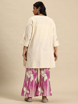 Pink Leaf Embroidered Regular Beads & Stones Kurta With Palazzos Co-Ords Set
