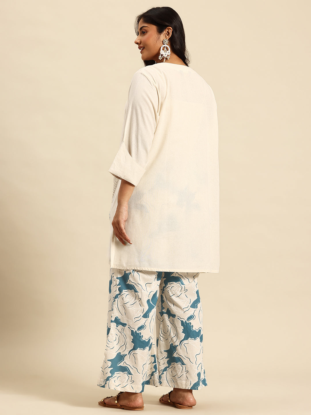 Blue Embroidered Regular Beads & Stones Kurta With Palazzos Co-Ords Set