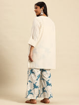Blue Embroidered Regular Beads & Stones Kurta With Palazzos Co-Ords Set