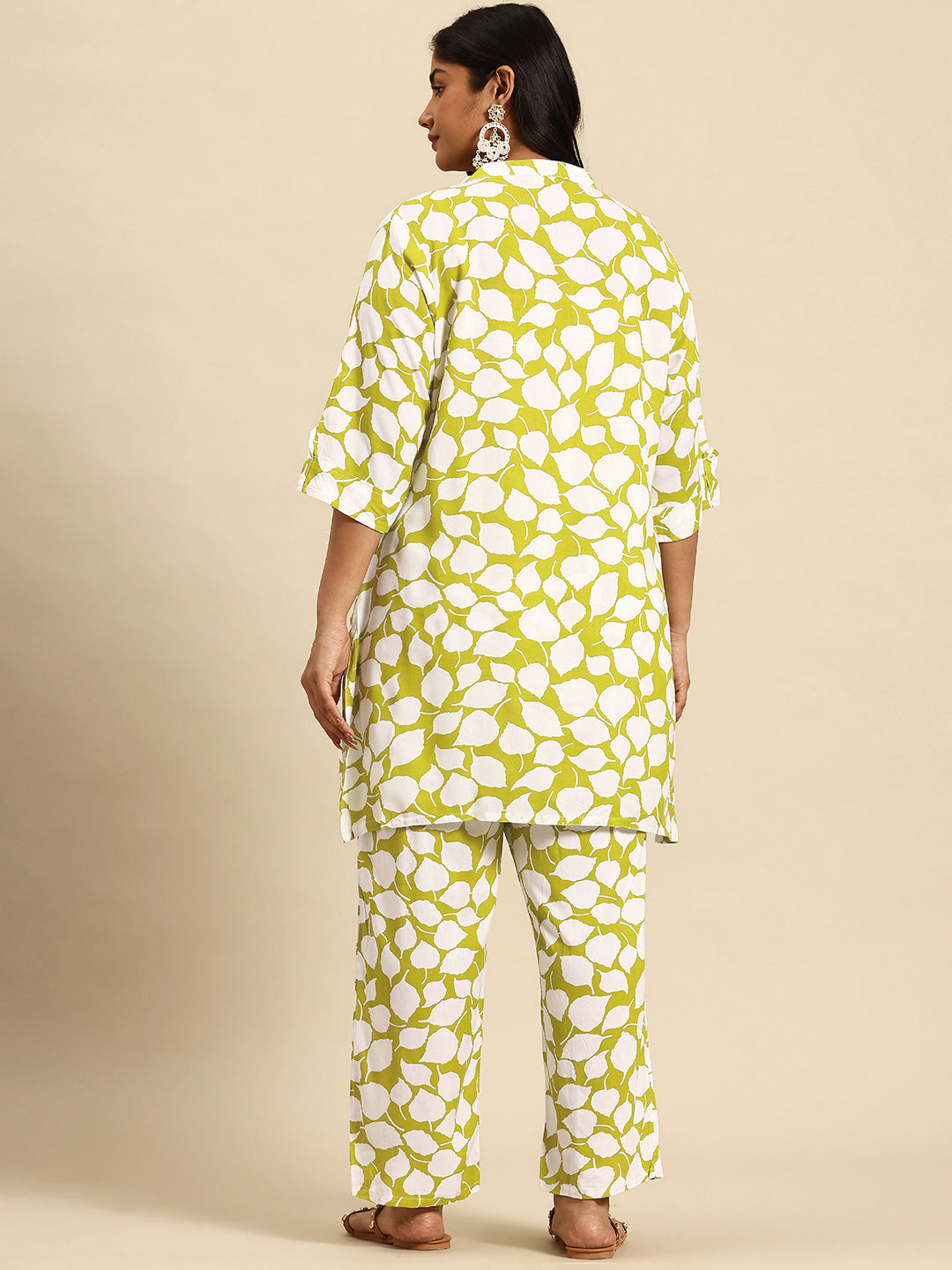 Neon Leaf Coord With 3/4 Sleeve  For Women
