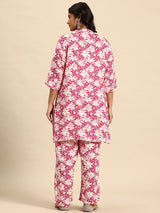 Pink Mesh Coord With 3/4 Sleeve For Women