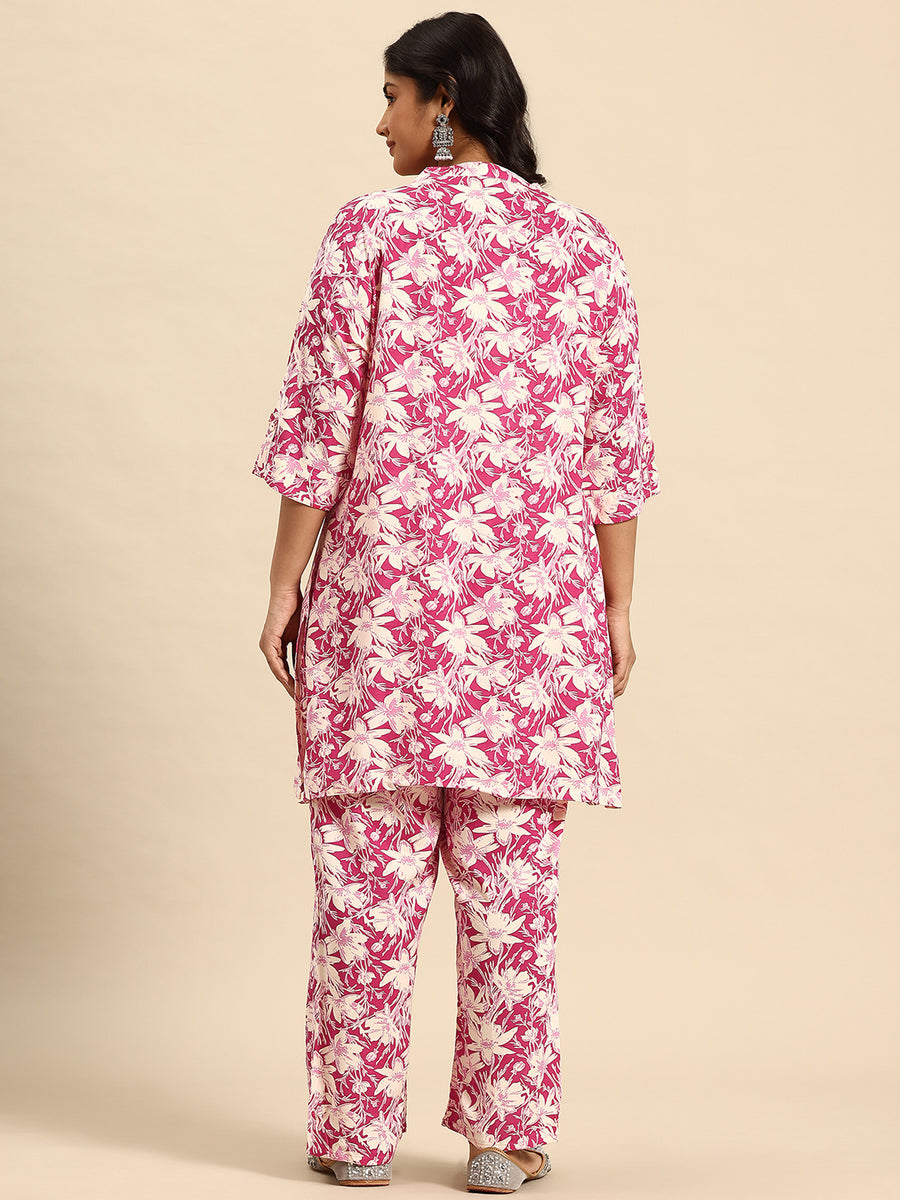 Pink Mesh Coord With 3/4 Sleeve For Women