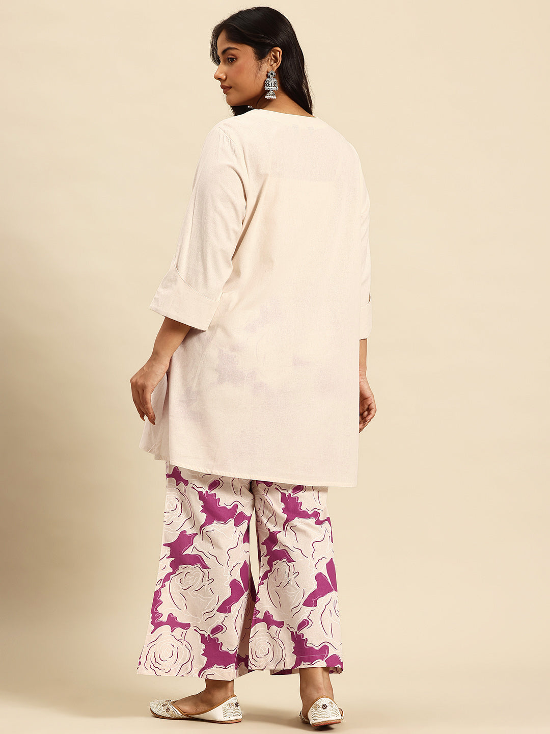 Pink Embroidered Regular Beads & Stones Kurta With Palazzos Co-Ords Set