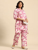 Pink Mlty Coord With 3/4 Sleeve  For Women