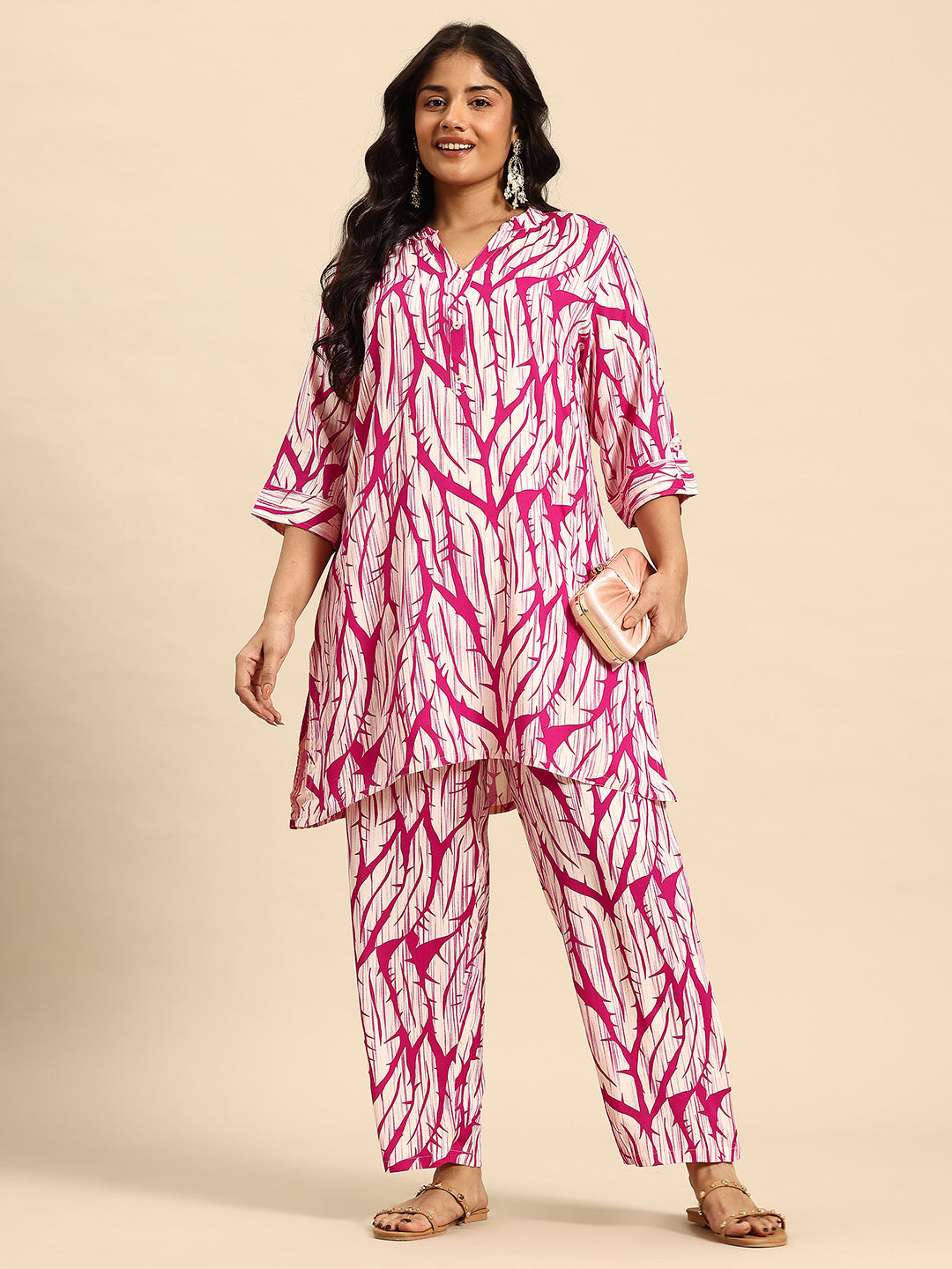 Pink Thorn Coord With 3/4 Sleeve  For Women