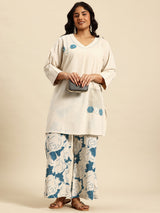 Blue Embroidered Regular Beads & Stones Kurta With Palazzos Co-Ords Set