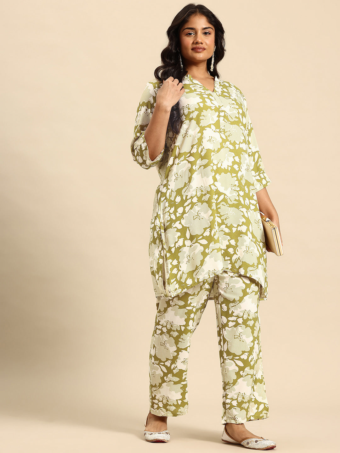 Green Mlty Coord With 3/4 Sleeve For Women