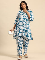 Blue Lotus Coord With 3/4 Sleeve  For Women