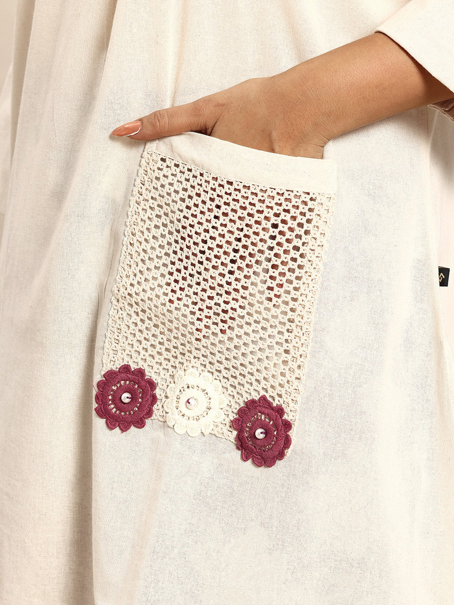 Brown Embroidered Regular Beads & Stones Kurta With Palazzos Co-Ords Set