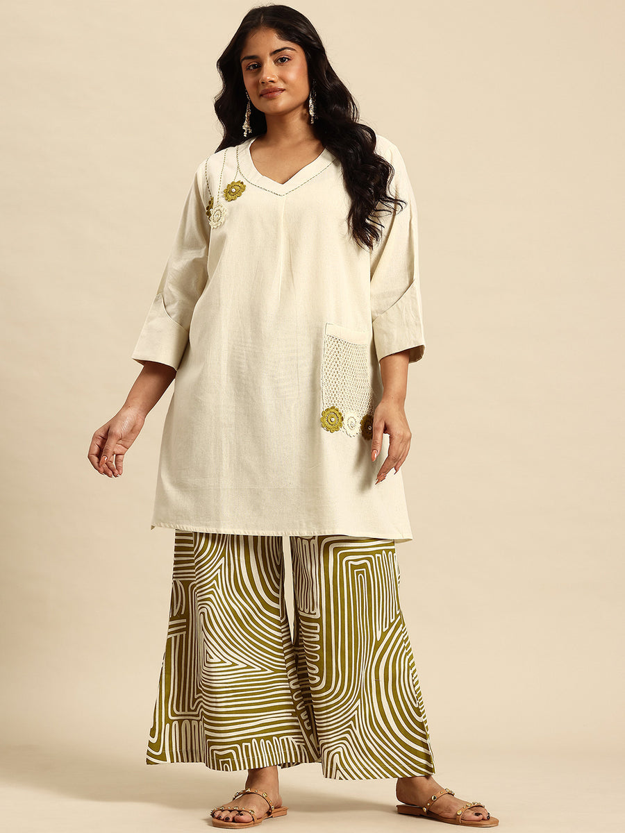 Mhd Stripes Embroidered Regular Beads & Stones Kurta With Palazzos Co-Ords Set